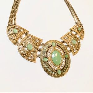 Gold and Mint Jewel Statement Necklace